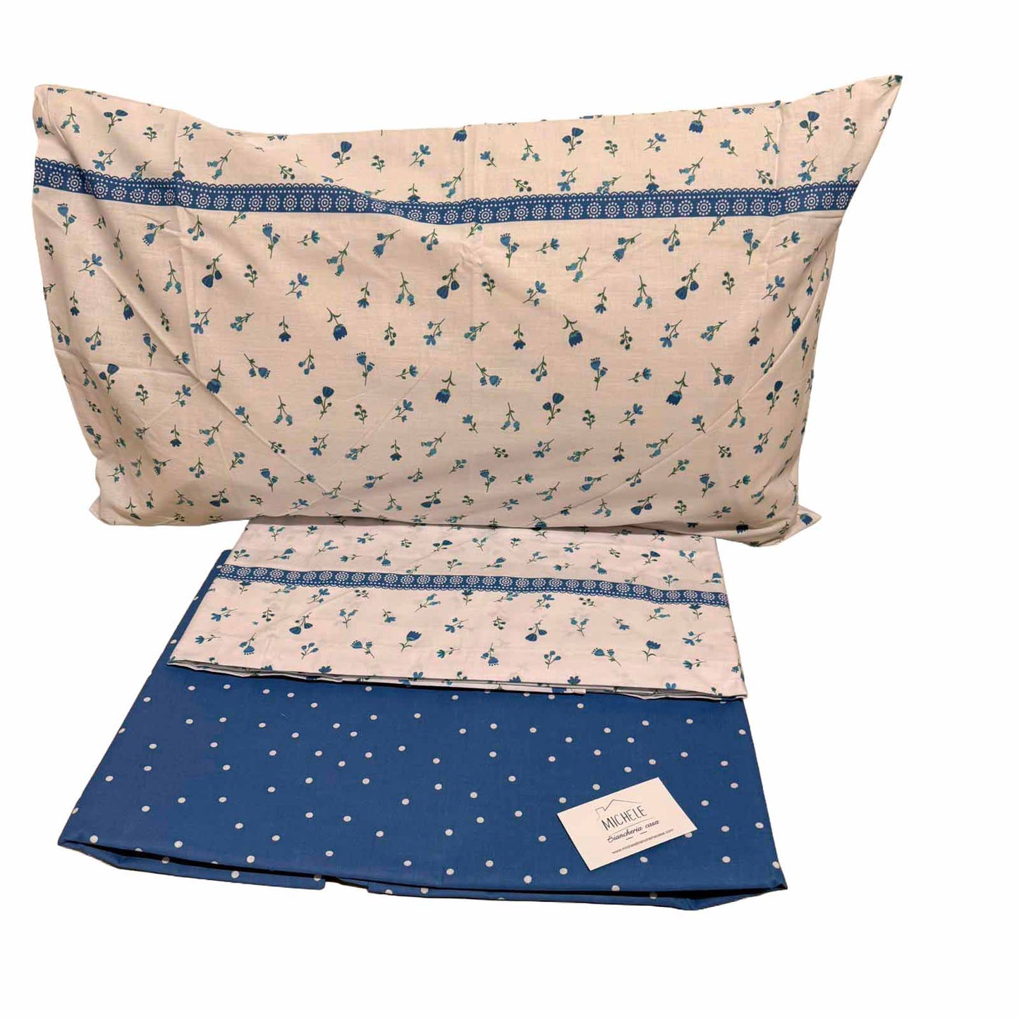 Completo Lenzuola Matrimoniale 100% Cotone Fantasia Fiordaliso Blu – Made in Italy