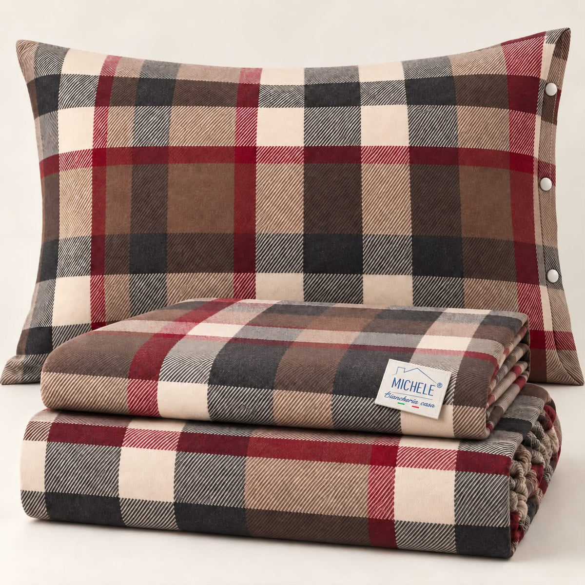Lenzuola Matrimoniali in Flanella di Cotone Made in Italy – Tartan Rosso