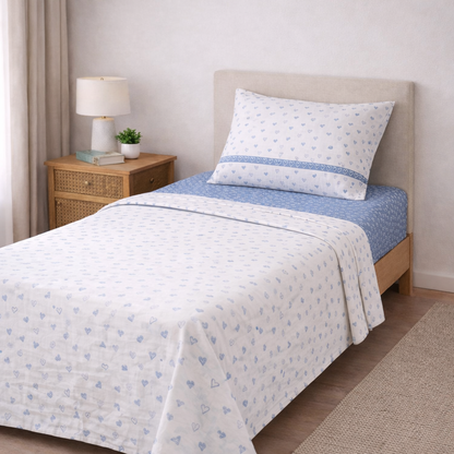 Completo Lenzuola Singole 100% Cotone – Fantasia Sweet-Love, Stile Romantico