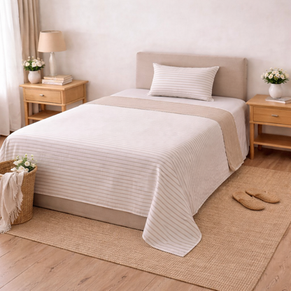 Lenzuolo Una Piazza e Mezza in Cotone 100% Fantasia Riga Beige – Completo Letto