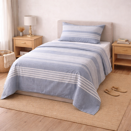 Completo Letto Piazza e Mezza in Cotone 100% Fantasia Righe Urbane – Lenzuola con Angoli