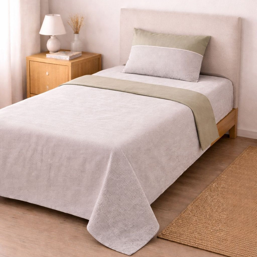 Completo Lenzuola Singolo in Cotone Fantasia Riga Naturale – Elegante e Traspirante