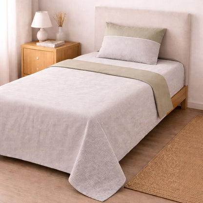Completo Lenzuola Singolo in Cotone Fantasia Riga Naturale – Elegante e Traspirante