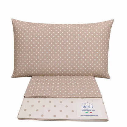 Completo Lenzuola Matrimoniale 100% Cotone Italiano Beige a Pois – Set Letto 2 Piazze Elegante