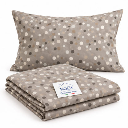 Copripiumino matrimoniale Pois Tortora 100% cotone prodotto italiano con fantasia a pois
