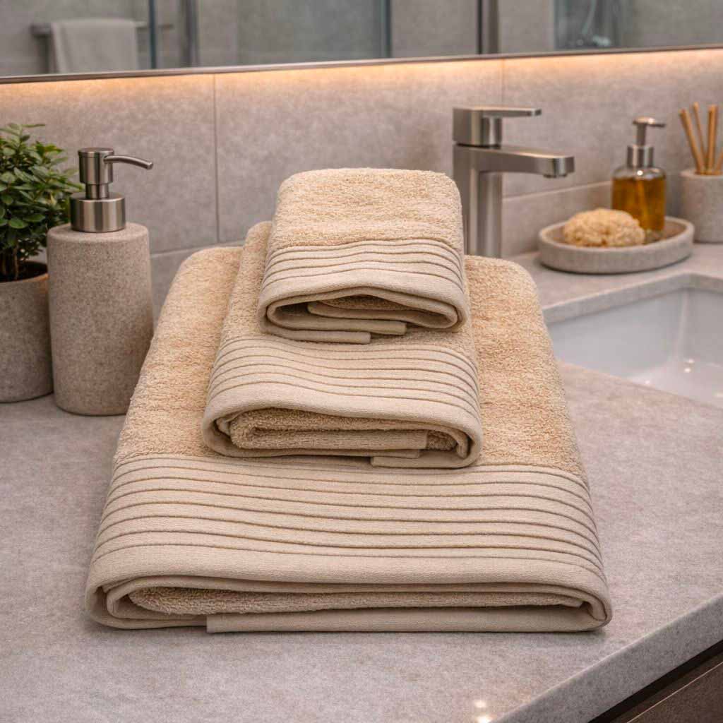 Set Asciugamani 3 Pezzi 600 gr/m² 100% Cotone – Telo Bagno + Viso + Ospite – Spugna Alta Qualità