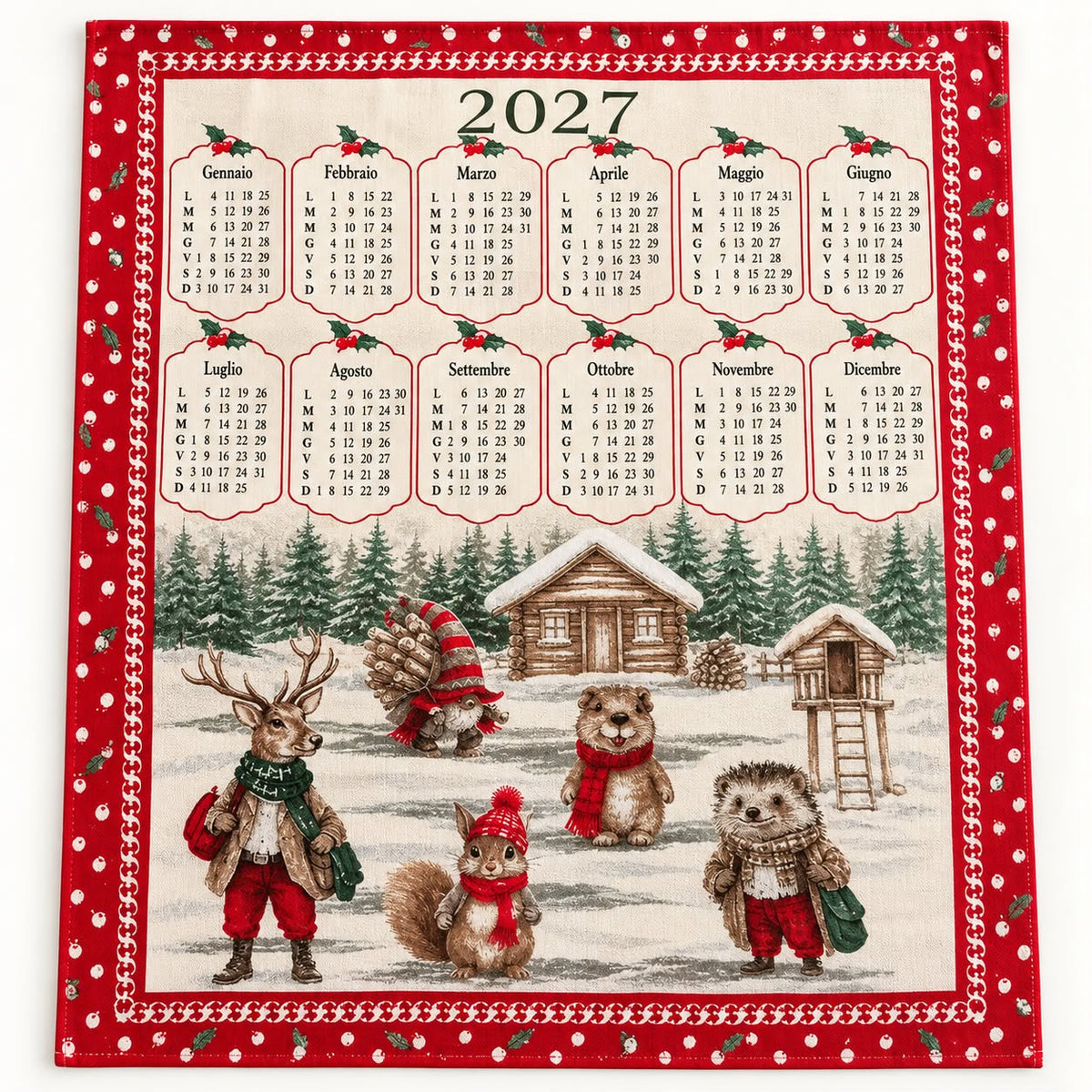 Set 3 Strofinacci Calendario 2027 in Cotone – Fantasie Natalizie Assortite