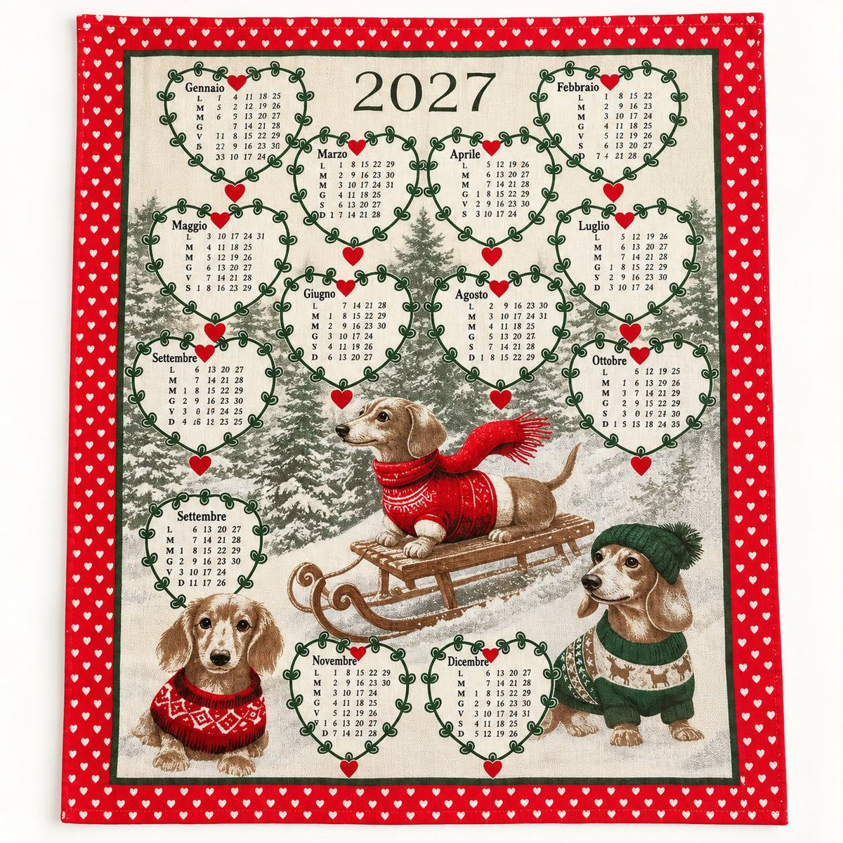 Set 3 Strofinacci Calendario 2027 in Cotone – Fantasie Natalizie Assortite