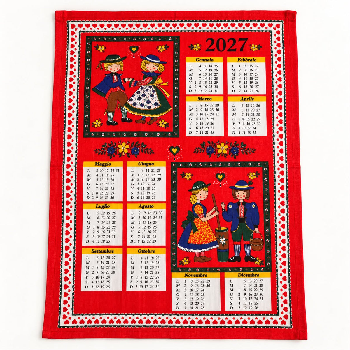 Set 3 Strofinacci Calendario 2027 in Cotone – Fantasie Tirolesi Assortite