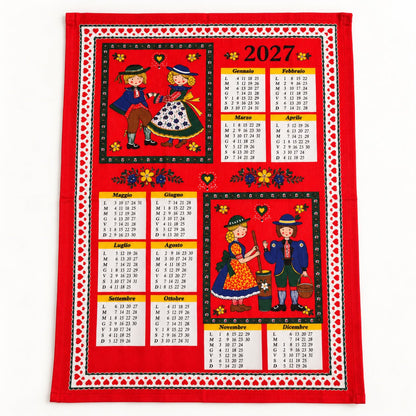 Set 3 Strofinacci Calendario 2027 in Cotone – Fantasie Tirolesi Assortite