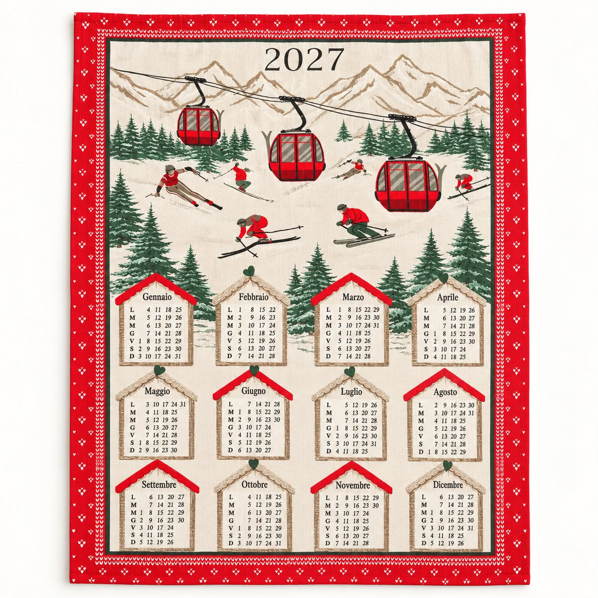 Set 3 Strofinacci Calendario 2027 in Cotone – Fantasie Natalizie Assortite