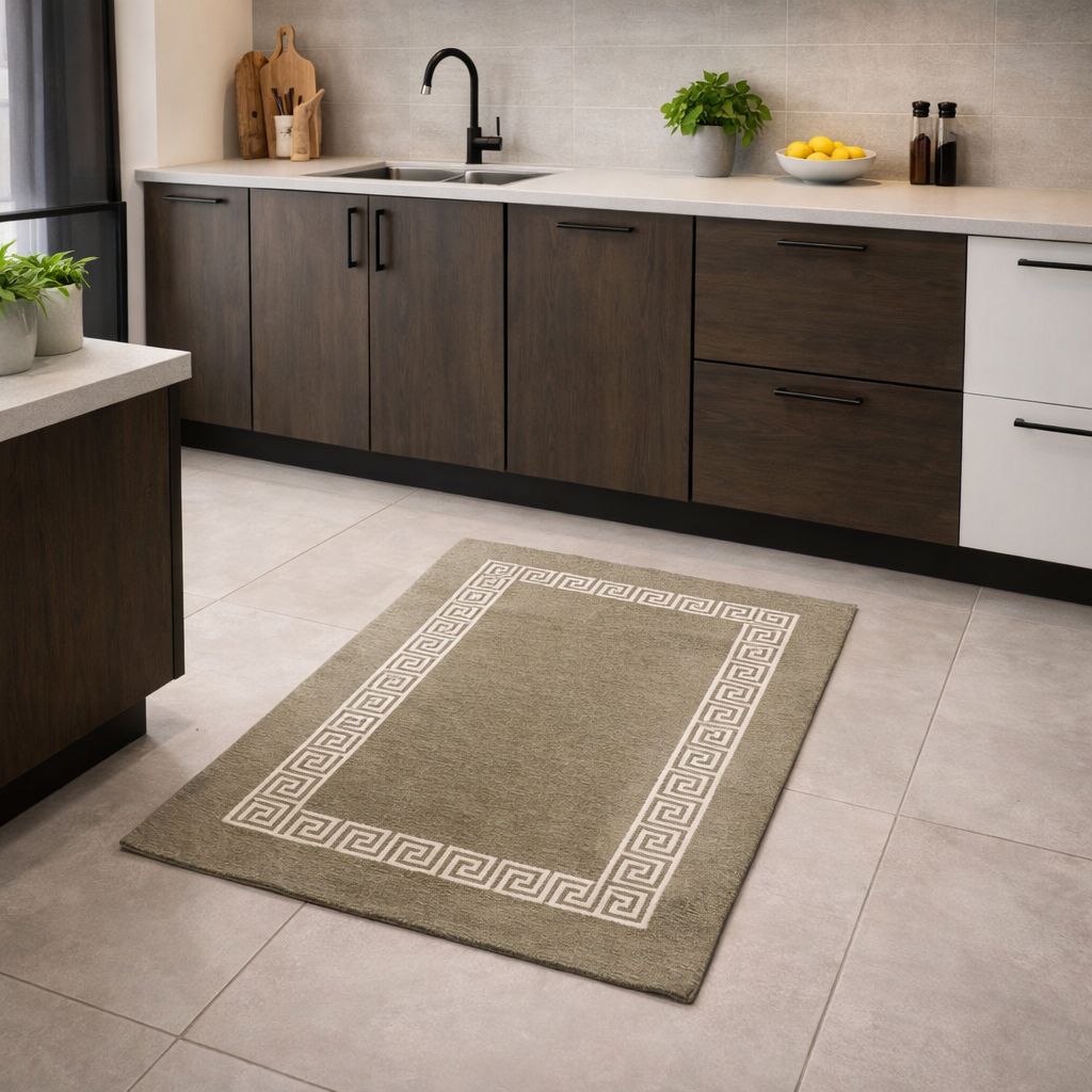 Tappeto in ciniglia con base antiscivolo serie Cipro, colore verde, disponibile in varie misure