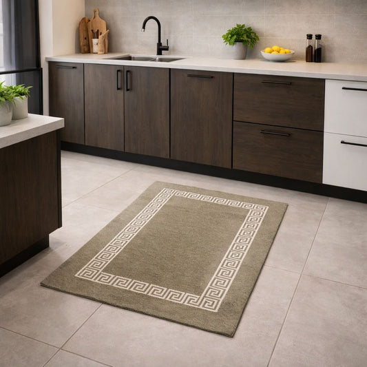 Tappeto in ciniglia con base antiscivolo serie Cipro, colore verde, disponibile in varie misure