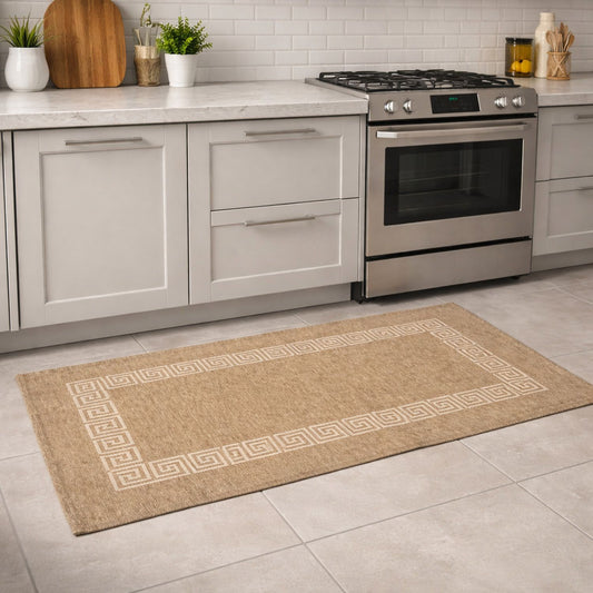 Tappeto in ciniglia con base antiscivolo serie Cipro, colore tortora, disponibile in varie misure