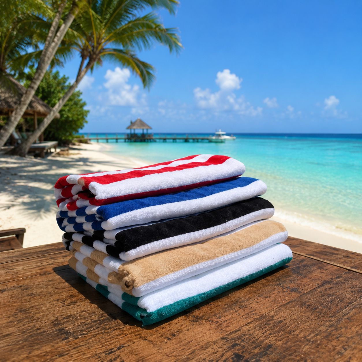 Telo Mare in Spugna Jacquard 100% Cotone – Super Assorbente, Morbido e Resistente, Fantasia Righe