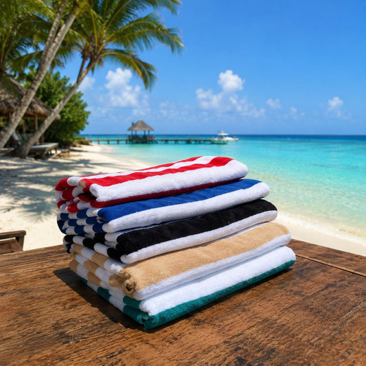 Telo Mare in Spugna Jacquard 100% Cotone – Super Assorbente, Morbido e Resistente, Fantasia Righe