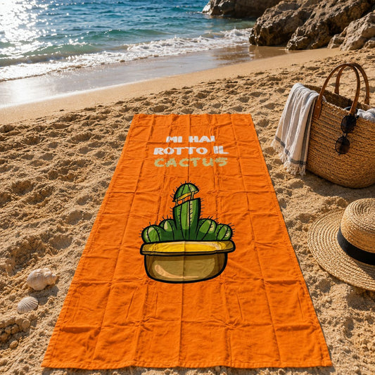 Telo Mare Microfibra "Mi Hai Rotto il Cactus" 90x170 cm – Leggero, Asciugatura Rapida e Salvaspazio