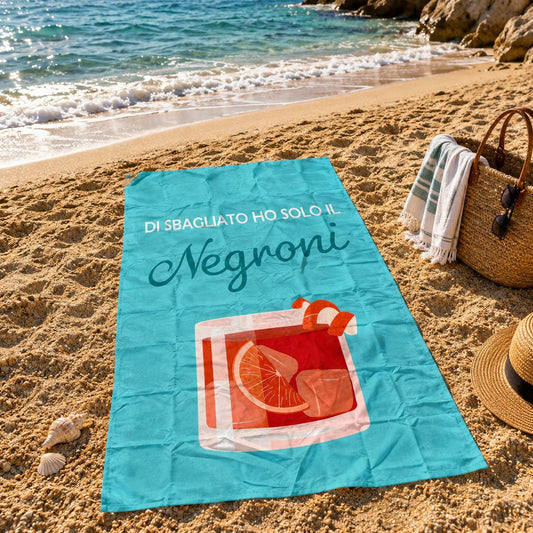 Telo Mare Microfibra "Di Sbagliato Ho Solo il Negroni" 90x170 cm – Leggero, Asciugatura Rapida e Salvaspazio