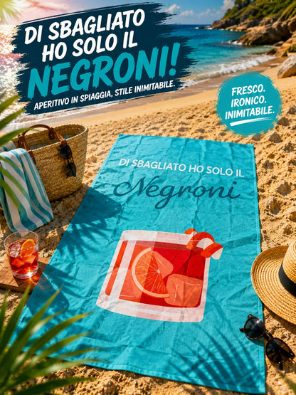 Telo Mare Microfibra "Di Sbagliato Ho Solo il Negroni" 90x170 cm – Leggero, Asciugatura Rapida e Salvaspazio