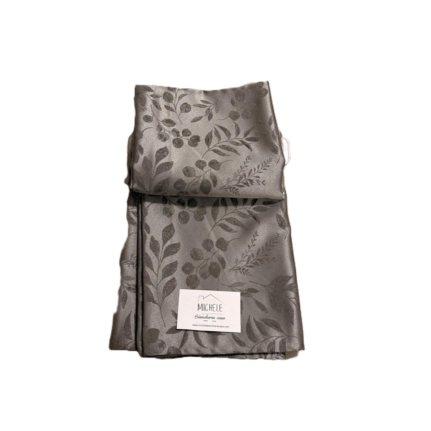 Tovaglia Antimacchia “Botanic Grey” con Foglie Grigie Eleganti – Per 6 o 8/12 persone