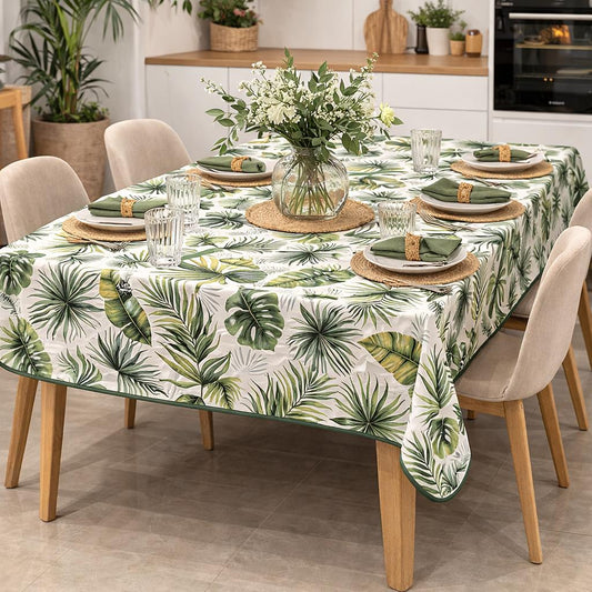 Tovaglia Antimacchia “Giungla Verde” – 6 Posti e 8/12 Posti Fantasia Foglie Tropicali