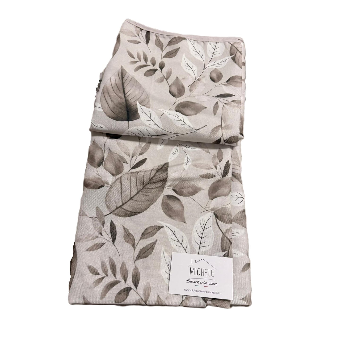 Tovaglia Elegante Fantasia Foglie “Natural Mood” Beige e Tortora Effetto Lino, Rettangolare, Quadrata e Rotonda
