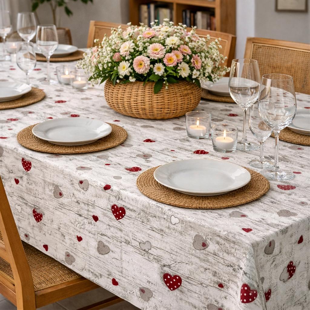 Tovaglia da Tavola “Cuori Country” in 100% Cotone – 6 Posti e 8/12 Posti