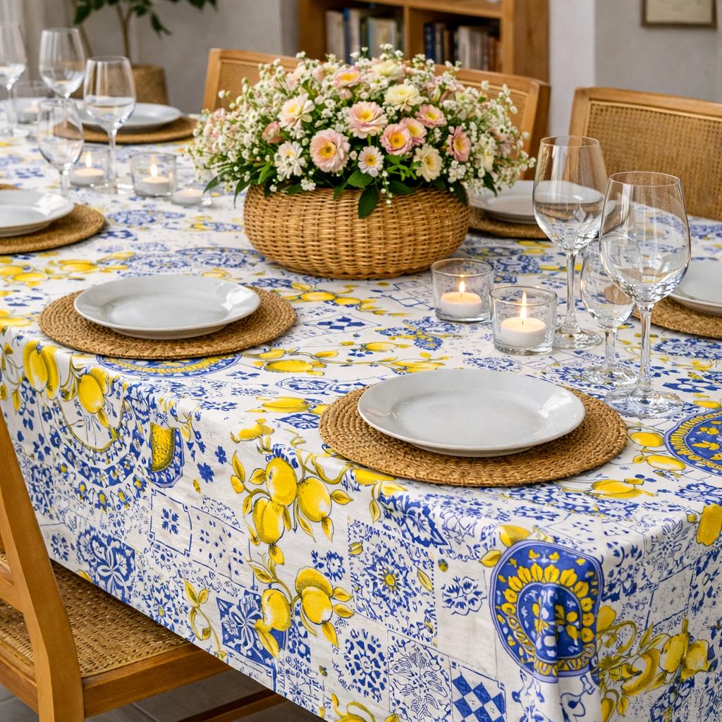 Tovaglia da Tavola “Limoni di Sorrento” in 100% Cotone – 6 Posti e 8/12 Posti