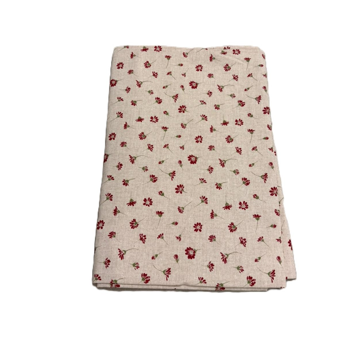 Tovaglia Copritavolo 180x180 Floreale Beige e Rosso “Fiorita” Effetto Lino Country Chic