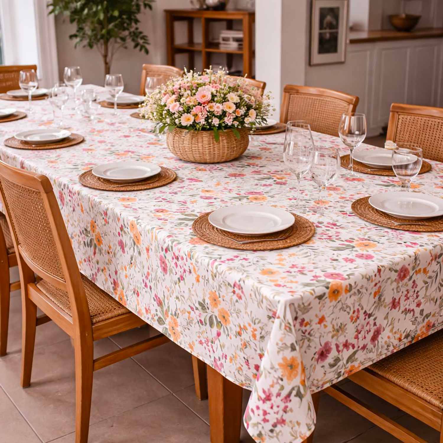 Tovaglia 100% Cotone Fantasia Floreale – 140x180 cm (6 Posti) / 140x240 cm (8-12 Posti)