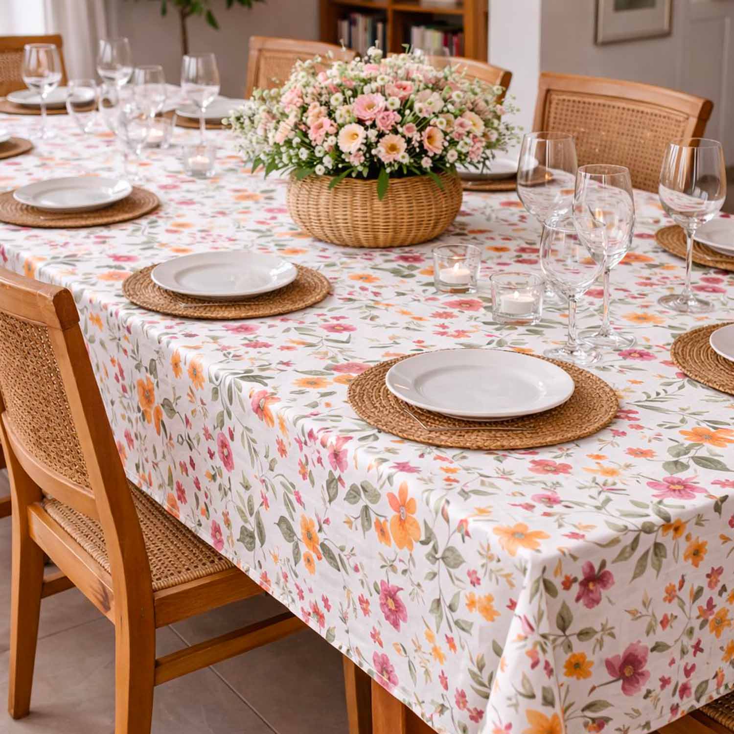 Tovaglia 100% Cotone Fantasia Floreale – 140x180 cm (6 Posti) / 140x240 cm (8-12 Posti)