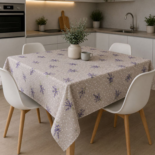 Tovaglia Copritavolo 180x180 Fantasia Lavanda “Provenza” Effetto Lino Shabby Chic