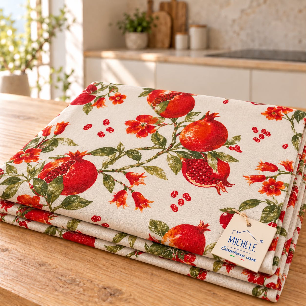 Tovaglia in Cotone 100% Melograno Rosso – 6, 8/12 Persone e 3 Metri