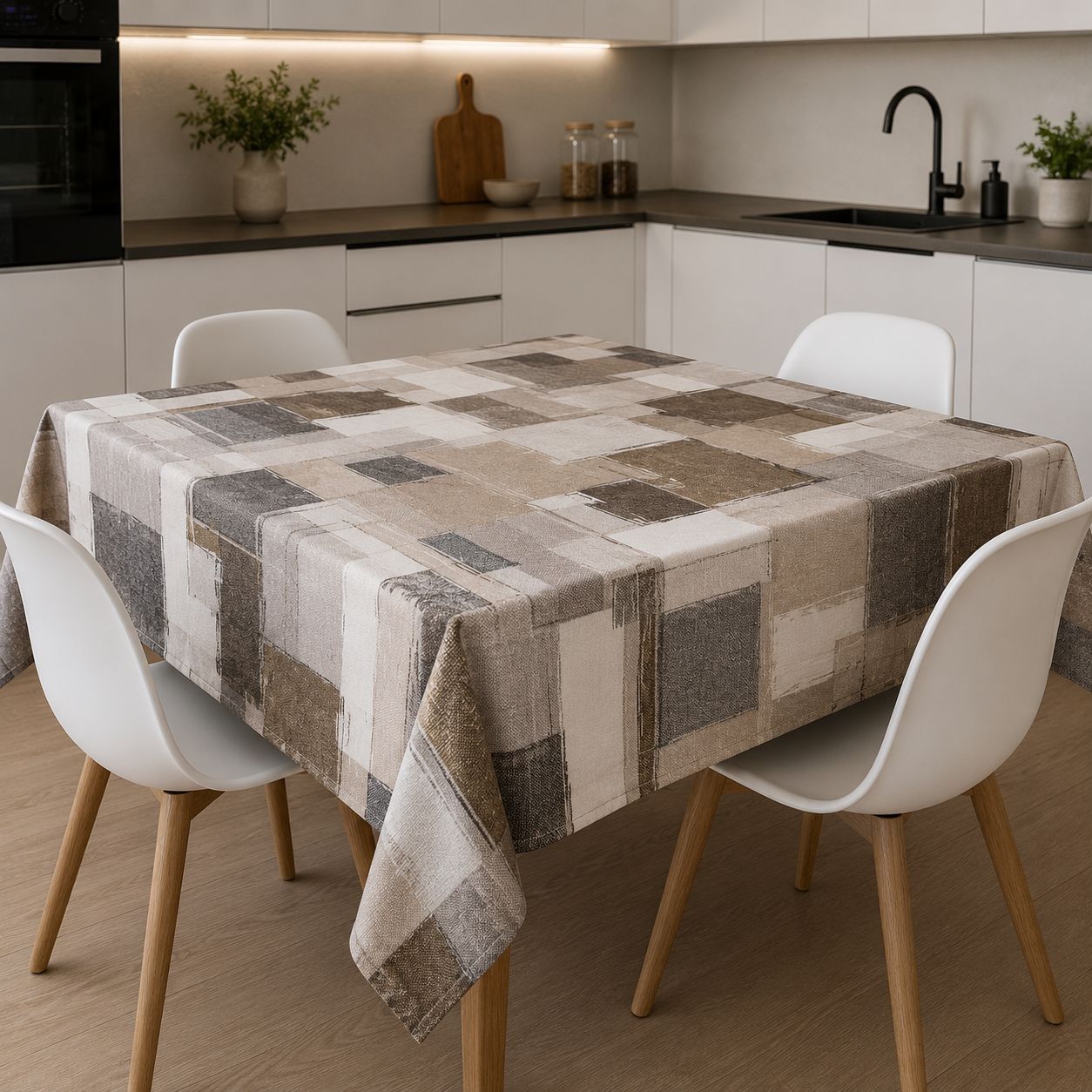 Tovaglia Antimacchia Moderna “Urban Style” Beige e Tortora Geometrica Rettangolare, Quadrata e Rotonda