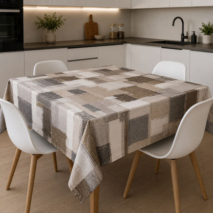 Tovaglia Antimacchia Moderna “Urban Style” Beige e Tortora Geometrica Rettangolare, Quadrata e Rotonda