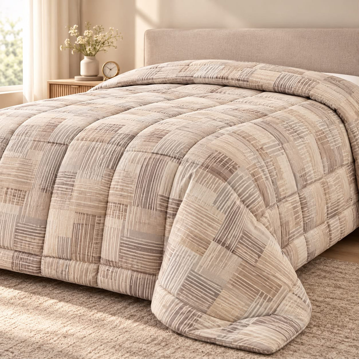 Trapunta Matrimoniale 260x260 cm Mano Piuma “Soft Weave Beige” – Morbidissima e Caldissima