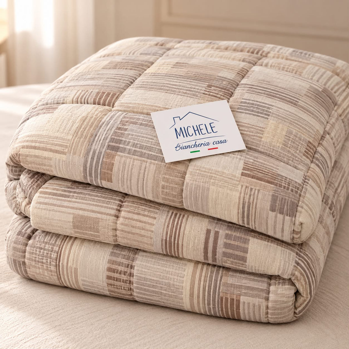 Trapunta Matrimoniale 260x260 cm Mano Piuma “Soft Weave Beige” – Morbidissima e Caldissima