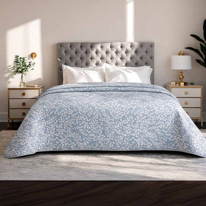 Trapuntino Matrimoniale 260x260 cm Double Face Jacquard Blue Harmony – Copriletto Primaverile Azzurro Elegante