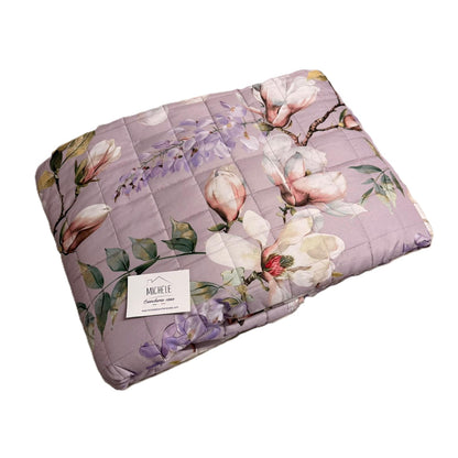 Trapuntino Matrimoniale con stampa digitale “Magnolia Lilac” 260x260 cm Double Face in Microfibra Effetto Seta