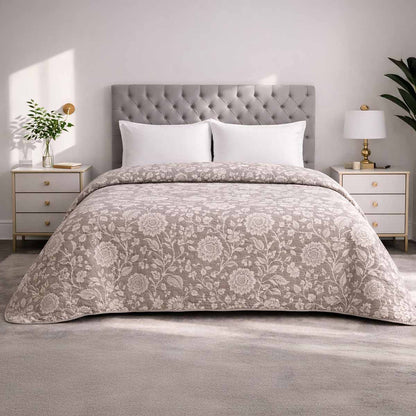 Trapuntino Matrimoniale 260x260 cm Double Face Jacquard Natural Grace – Copriletto Beige Floreale Elegante