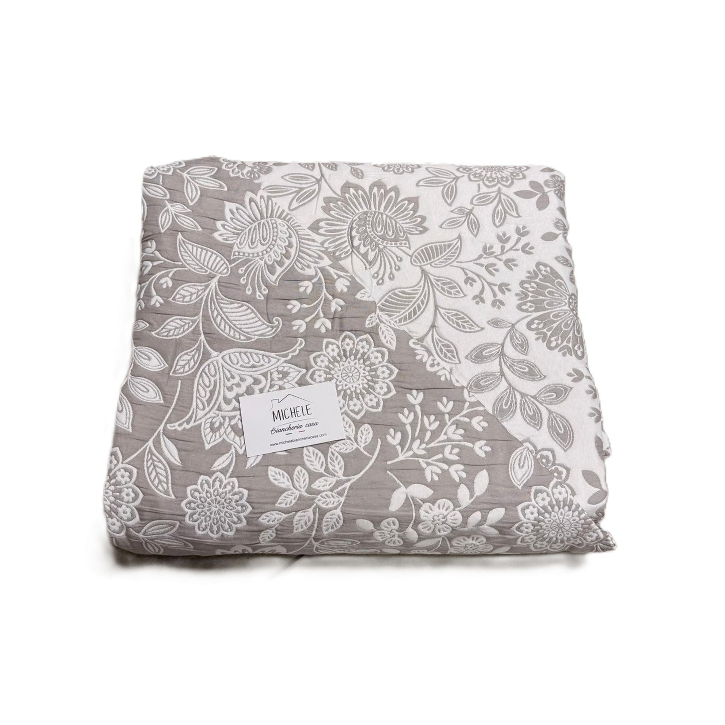 Trapuntino Matrimoniale 260x260 cm Double Face Jacquard Natural Grace – Copriletto Beige Floreale Elegante