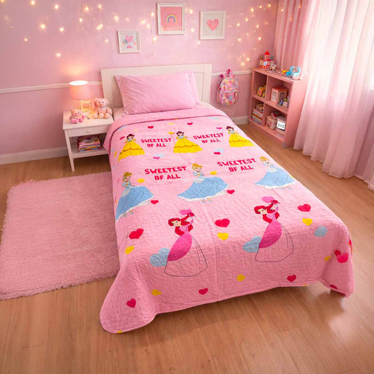 Trapuntino Letto Singolo Principesse – Copriletto Estivo Bambina Rosa