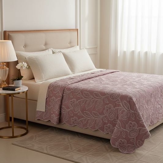 Trapuntino Matrimoniale Jacquard Fill Coupé Rosa 255x260 cm in Microfibra - Fantasia Rose Jacquard Elegance