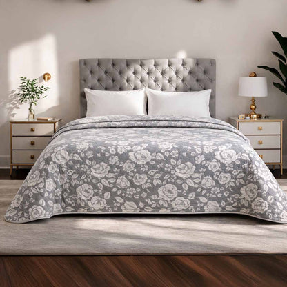 Trapuntino Matrimoniale 260x260 cm Double Face Jacquard Fantasia Rose Elegance – Copriletto Primaverile Elegante