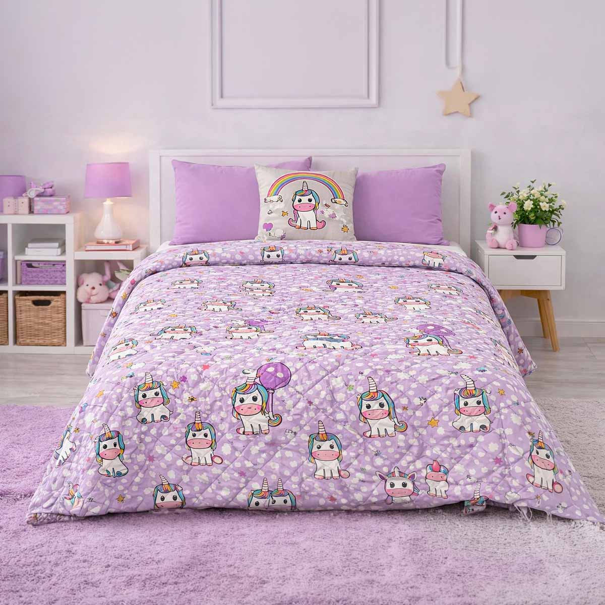 Trapuntino Letto Singolo Unicorni – Copriletto Estivo Bambina Lilla