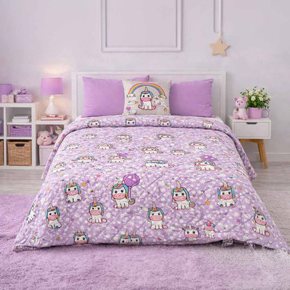 Trapuntino Letto Singolo Unicorni – Copriletto Estivo Bambina Lilla