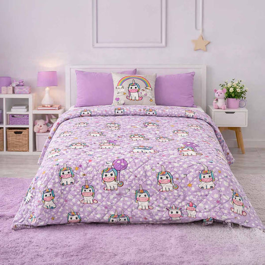 Trapuntino Letto Singolo Unicorni – Copriletto Estivo Bambina Lilla